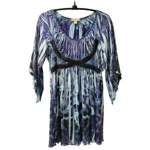 Live & Let Live Boho Tunic Top, Small, Flutter Sleeves, Scoop Neck jewel detail